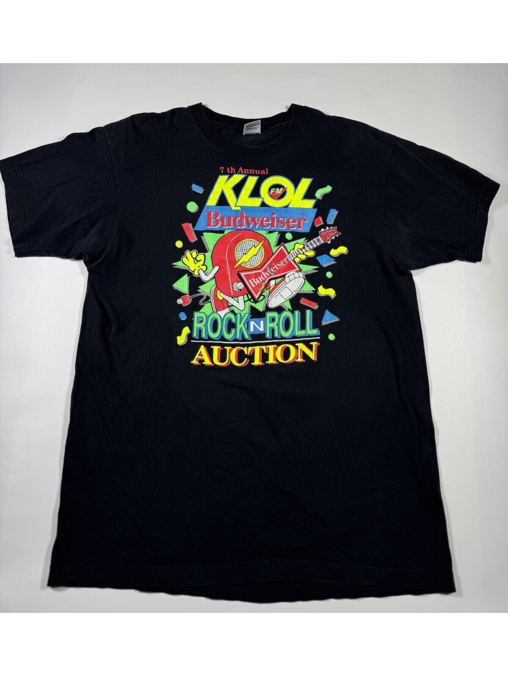 Vintage 1990 KLOL Budweiser Rock N Roll Auction T Shirt XL Houston Concert